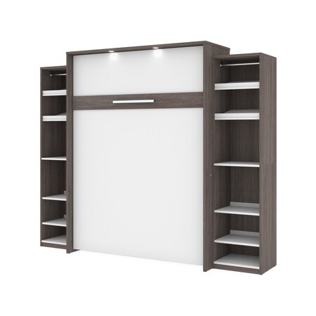 Bestar Cielo 105W Queen Murphy Bed with 2 Narrow Shelving Units (104W), Bark Grey & White 80886-47